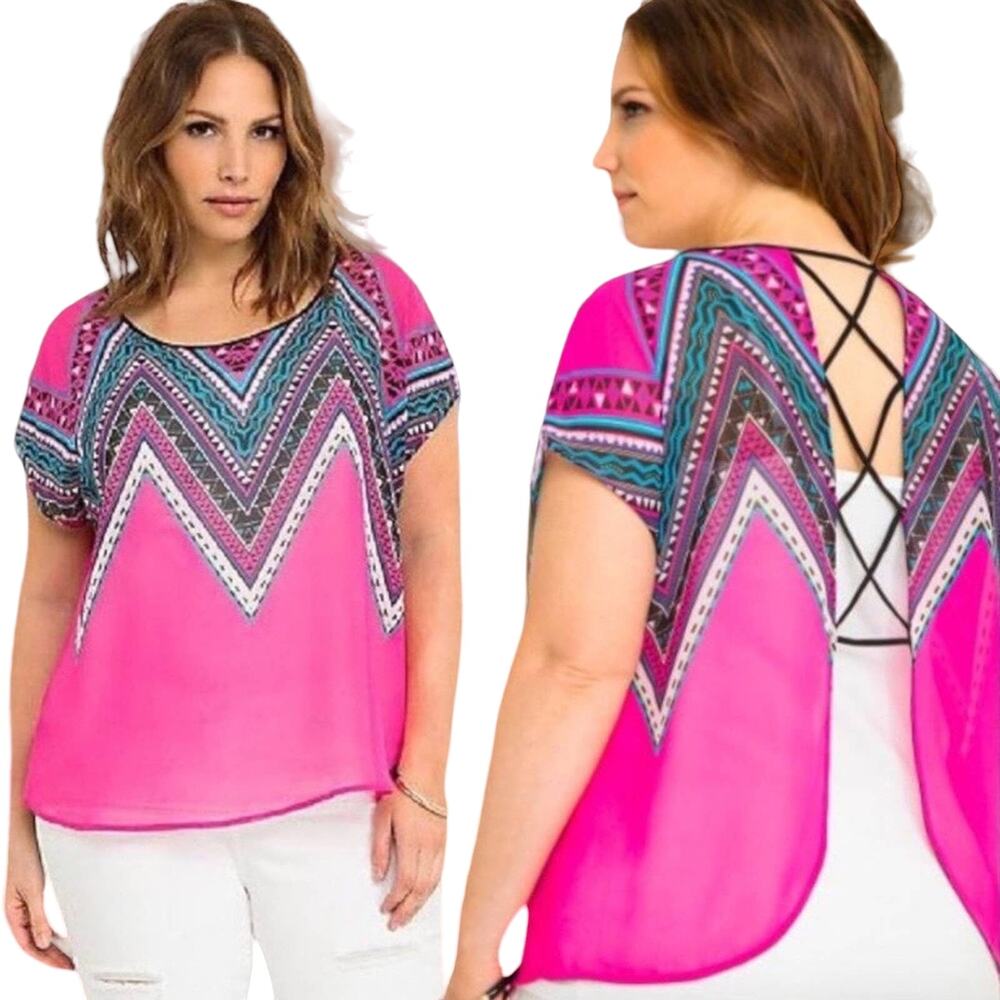 NWOT Torrid Chevron Chiffon Crossback Blouse Size 1 1X